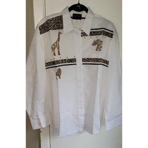 NOS VTG  Women's Animal Print Shirt Set Sz L Cheetah Giraffe